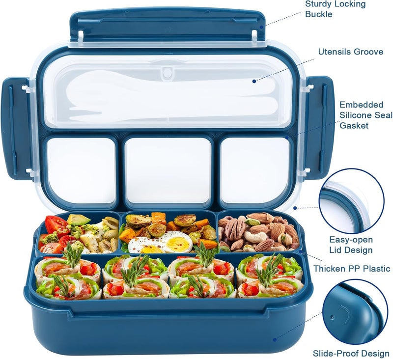 shell and turtle Bento Box Adult Lunch Box, Kids Lunch Containers for School with 4 Compartments, with Utensils, Sauce Jar, Muffin Liners, Microwave Safe, Navy - Image 3